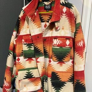 BDG Aztec-Inspired Jacket in Red, Orange & Green